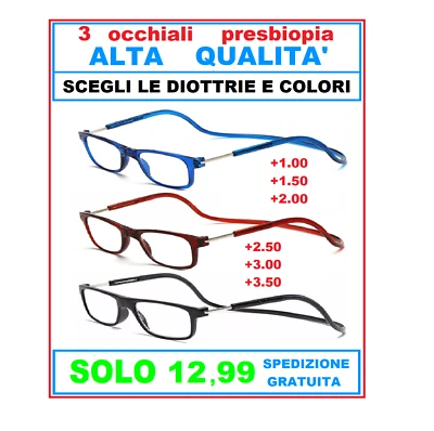 3 occhiali calamita magnetici lettura uomo donna presbiopia scegli le diottrie - Immagine 1 di 4