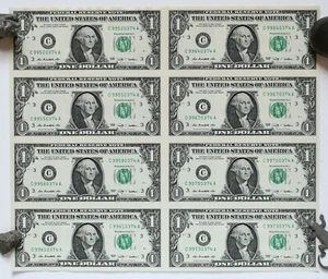 2009 1 $ ungeschnittenes Blatt mit 8 Federal Reserve Noten (FRNs) in Tube mit Infoblatt - Bild 1 von 5