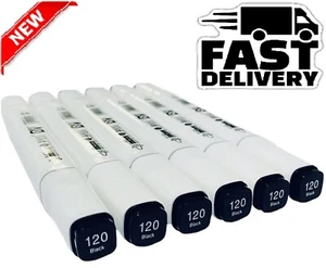 6pcs Black Alcohol Markers Set Dual Tips Art Markers Drawing Sketched Double ... - Picture 1 of 6