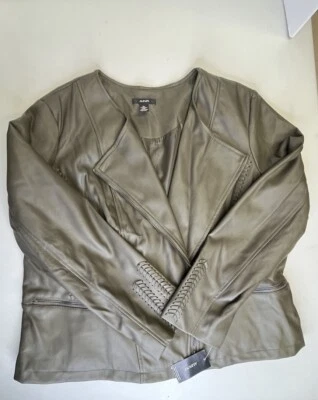 Chaqueta de moto de cuero vegano cosida al látigo Alfani para mujer talla XL verde musgo nueva con etiquetas Foto 1 de 4