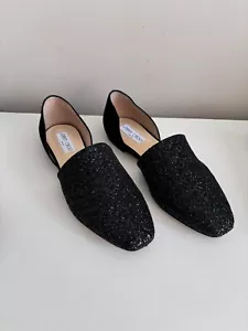 Brand new -authentic Jimmy Choo Black Suede Leather Sparkle D’ Orsay Flats 39 - Picture 1 of 3