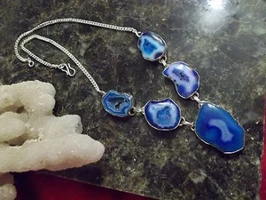 HERMOSO NUEVO COLLAR DE JOYERÍA AZUL DRUZY DRUZY 5 PIEDRAS HECHO A MANO 19" BONITO - Imagen 1 de 3