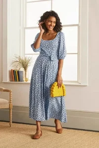 Boden Sophie Jersey Midi Dress Size 10 Reg Cherry Blossom French Blue Cotton - Picture 1 of 19