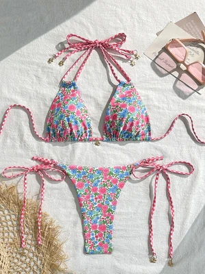 Sexy Triangle Push Up Brazilian Bikini Thong Swimwear Women Side String Swimsuit - Image 1 of 4