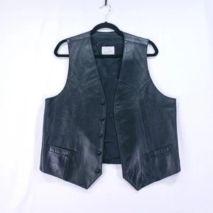 Vintage H Bar C California Ranchwear Black Leather Western Vest Size 44 #7377 - Picture 1 of 22