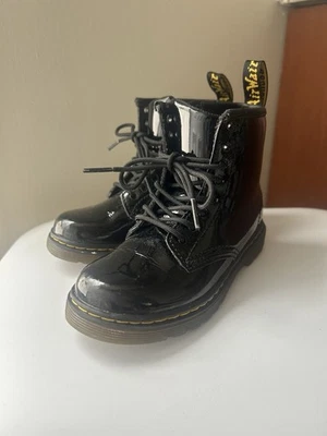 YOUTH Size 10 Dr. Marten Black Lace Up Zip Up Boots Shiny Black Patent Leather - Image 1 of 4
