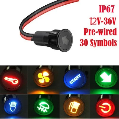 LED 8-16mm Dash Panel Warning Pilot Light Indicator Lamp  Black Car Boat 12V-36V - Image 1 of 4