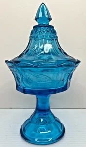 Plato de caramelo con pedestal de vidrio azul Indiana de 9 pulgadas de alto - Imagen 1 de 6