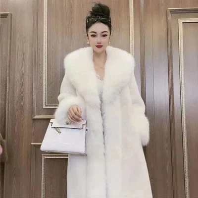 Winter Women's Mink Fur Coat Slim Fit Mink Fur Lapel Collar Warm Coat Plus Size - Image 1 of 4