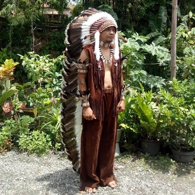 Handmade Costume Cosplay Carnival XXL Feather Warbonnet Headdress Hat Indian - Image 1 of 4