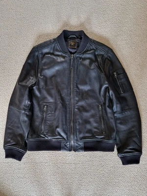Mens Superdry Black Leather Bomber Jacket XL - Image 1 of 4