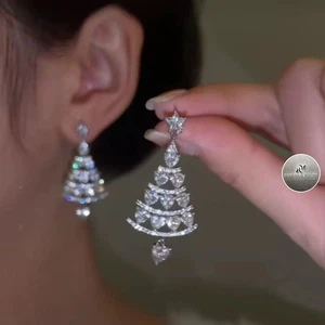 Pendientes colgantes brillantes de árbol de Navidad lindos pendientes navideños joyas regalos - Imagen 1 de 7