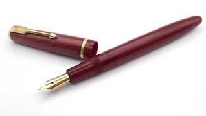 VINTAGE PARKER SENIOR DUOFOLD FOUNTAIN PEN BURGUNDY 14K STUB MEDIUM NIB ENGLAND - Picture 1 of 13