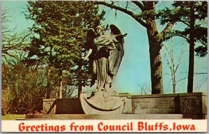 Vintage 1960s COUNCIL BLUFFS, Iowa Postcard THE BLACK ANGEL Daniel French Statue - Picture 1 of 2