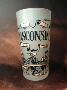 Rare Vint. 60s Wisconsin State Souvenir Glass Frosted Tumbler Hazel Atlas MCM - Picture 1 of 9