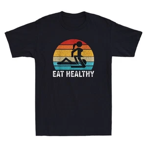 Eat Healthy Funny Adults Rude Sexy Meme Slogan Retro Men's Short Sleeve T-Shirt - Picture 1 of 8