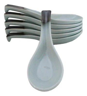 Pack de 6 cucharas sopera asiáticas de cerámica Seikai Blue Sky Collection con gancho 5,75"L Foto 1 de 4