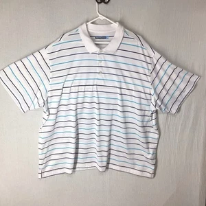 Roundtree And York Men’s 4XB Performance Polo Short Sleeve Stripes White Blue - Picture 1 of 5