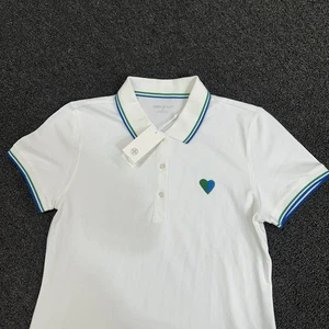 Tory Burch Tory Sport White PERFORMANCE PIQUE HEART POLO Women’s L- NWT - Picture 1 of 10