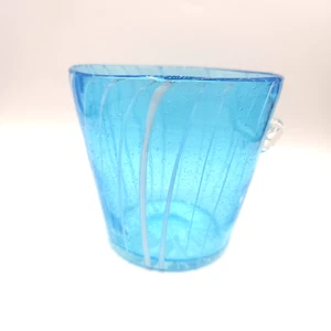 Blue White Striped Venini for Disaronno Hand Blown Italian Glass Ice Bucket - Picture 1 of 10