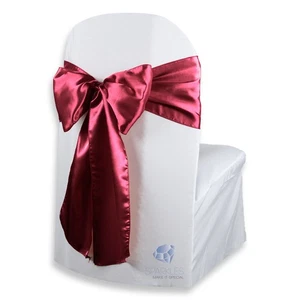 200 pcs Satin Chair Cover Bow Sash 108"x8" - Burgundy - Wedding Party sl - Picture 1 of 5