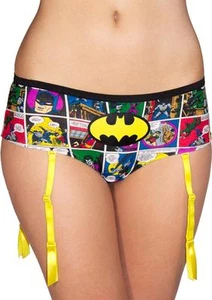 Batman Comic Print Ladies Pantie w/ Garter Large Hipster Lingerie w/ Robin Joker - Picture 1 of 1