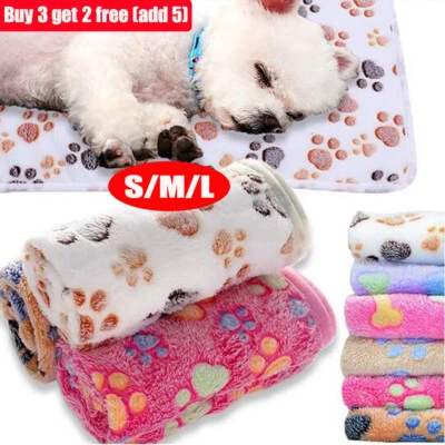 Large Pet Blanket Warm Rest Bed Mat Paw Print Dog Cat Puppy Fleece Soft Cushion - Image 1 of 4