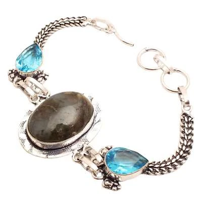 Labradorite Edelstein Versilbert Armband Handmade Schmuck Geschenk 17 G BR-842 - Bild 1 von 3