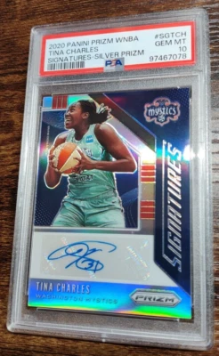 2020 Prizm WNBA Tina Charles Signature SILVER Auto #SGTCH PSA 10! POP 1! - Image 1 of 2