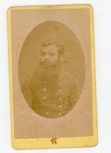 PHOTO CDV c.1880, un militaire barbu barbe pose Chéri Rousseau St Étienne - Imagen 1 de 2