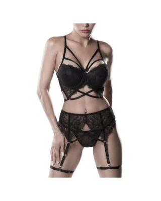 Grey Velvet Erotik Set Straps BH Set Wimpernspitze Riemchen Bügel Cups Dessous - Bild 1 von 4