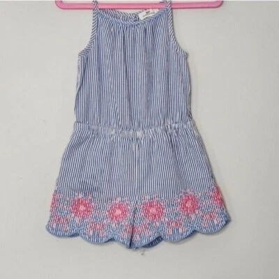 Vineyard Vines Girl XS ( 5 - 6)  Striped Embroidered Romper Sleeveless  - Image 1 of 4