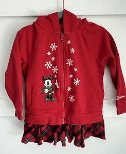 DisneyParks Girls Embroidered Minnie Mouse Christmas Zippered Hoodie Jacket XS - Picture 1 of 4