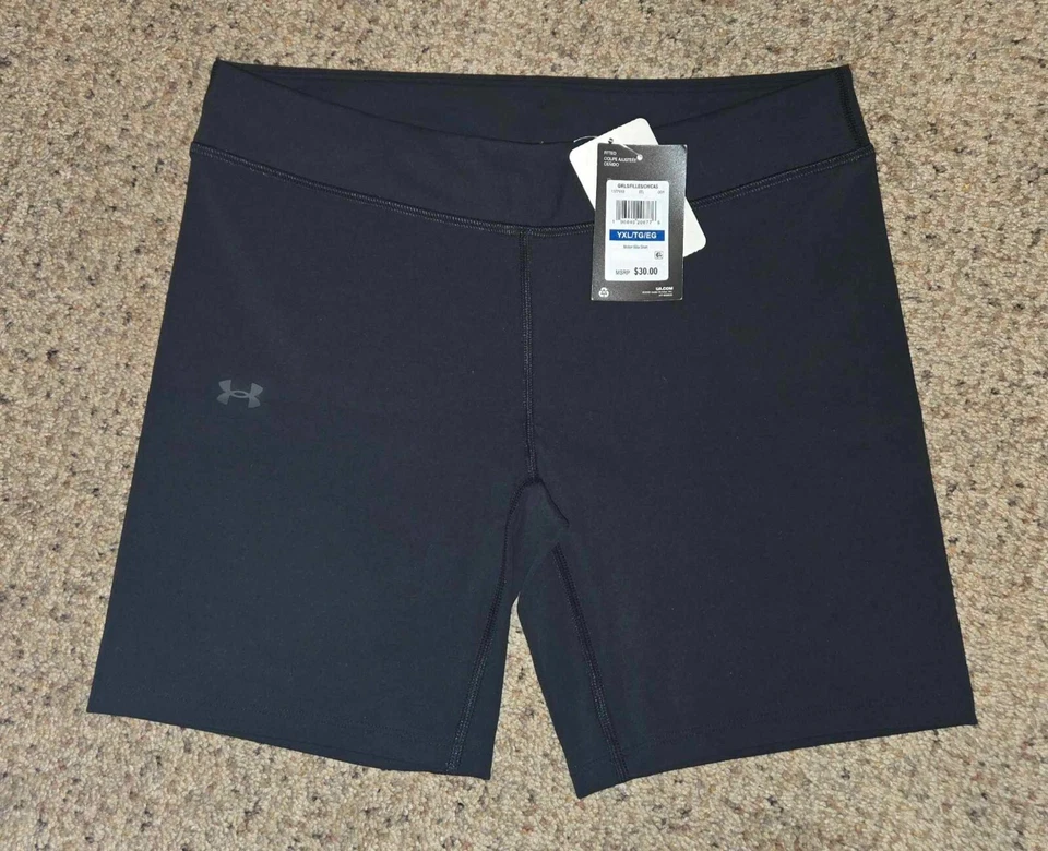 NEW Under Armour Girls Fitted Bike Shorts Black YXL Youth Extra Large - Image 1 of 4