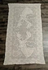 Mantel vintage blanco ciervo jorobado 84"" x 46"" rectángulo hecho a mano - Imagen 1 de 8