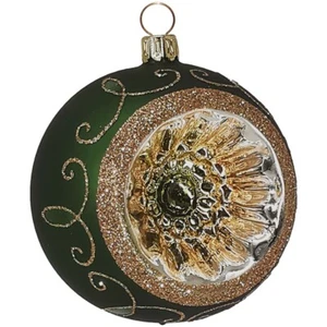 Reflexkugel Ø 8cm, grün Fichtengrün matt, Spitzenbordüre - Schatzhauser Weihnach