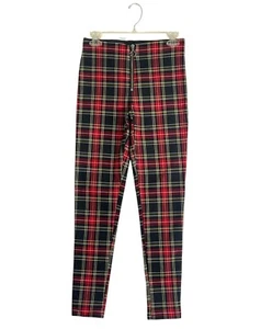 Pantalones ajustados de cintura alta Zara para mujer talla pequeña con cremallera frontal patrón a cuadros - Imagen 1 de 9