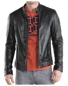 New Mens Leather Jacket real lambskin coat biker motorcycle racer cafe Slim M677 - Picture 1 of 3