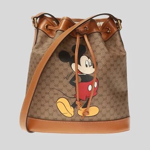 GUCCI x Disney Mickey Mouse beige & brown coated supreme Web canvas bucket bag - Picture 1 of 16