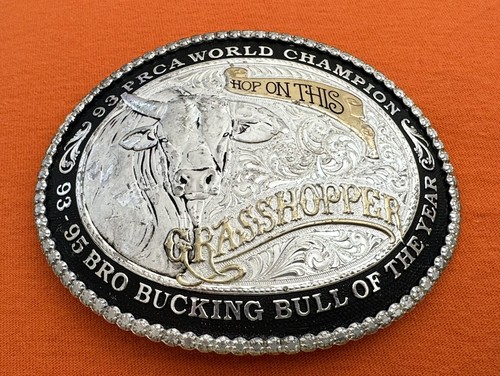 CHAMPION Rara fibbia da cintura vintage GRASSHOPPER campione del mondo rodeo bucking bull trophy