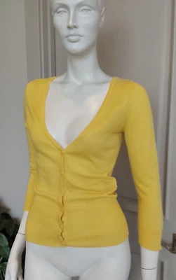 Forever 21 bright yellow 3/4 sleeve V-neck cardigan sz S - Image 1 of 4
