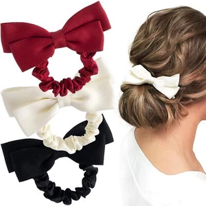 3 Pcs Silk Bow Scrunchies Satin Bowknot Ponytail Holder Elastic Bands Hair Ti... - Picture 1 of 6