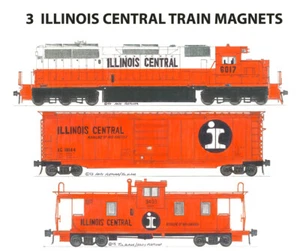 Illinois Central SD40A, coche de caja de 50' y caboose 3 imanes Andy Fletcher - Imagen 1 de 1