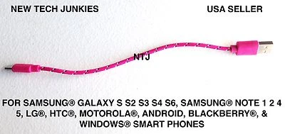 SHORT 8" Braided MICRO USB power cord Charger Cable for Galaxy s3 s4 s6 s6+ s7 - Image 1 of 4