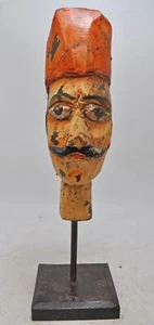 Hand Carved Wooden Man Puppet Head Bust Figurine Hand Painted - Picture 1 of 7