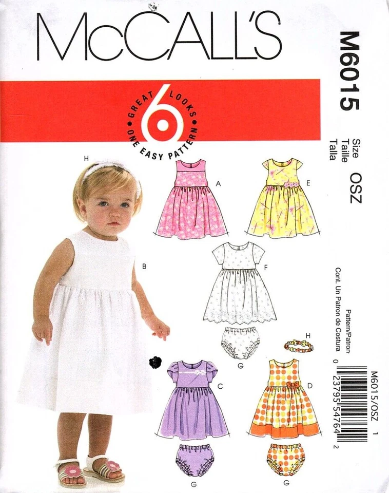 McCall's 6015 Girls Dresses Panties Headband Uncut Pattern Size OSZ Infant