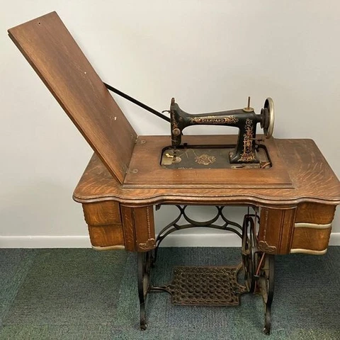 Antique The Standard Sewing Machine with Wooden Table Cover