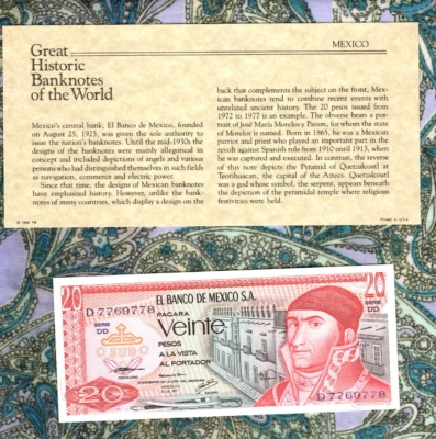 Grandes Billetes Históricos México 1977 20 Pesos P-64d.2 UNC Serie DD Foto 1 de 3