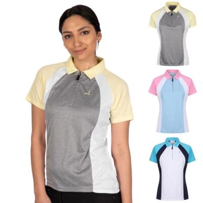 Ladies Golf Polo Shirt Under Par Zip Neck Stretch Quick Dry Short Sleeve Top - Image 1 of 4