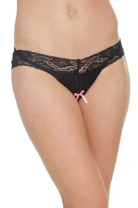 Coquette - 138 - Crotchless Thong - BLACK - Picture 1 of 4